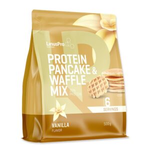 LinusPro Protein Pancake & Waffle Mix med vaniljesmag i 500 g pose.