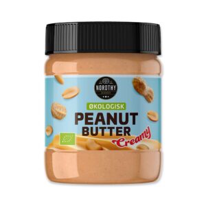 Nordthy Økologisk Peanut Butter Creamy 340 g i glas med grøn låg og lyseblå label